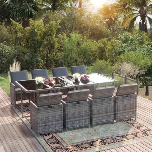 vidaXL 9-delige Tuinset met kussens poly rattan grijs, foto 2
