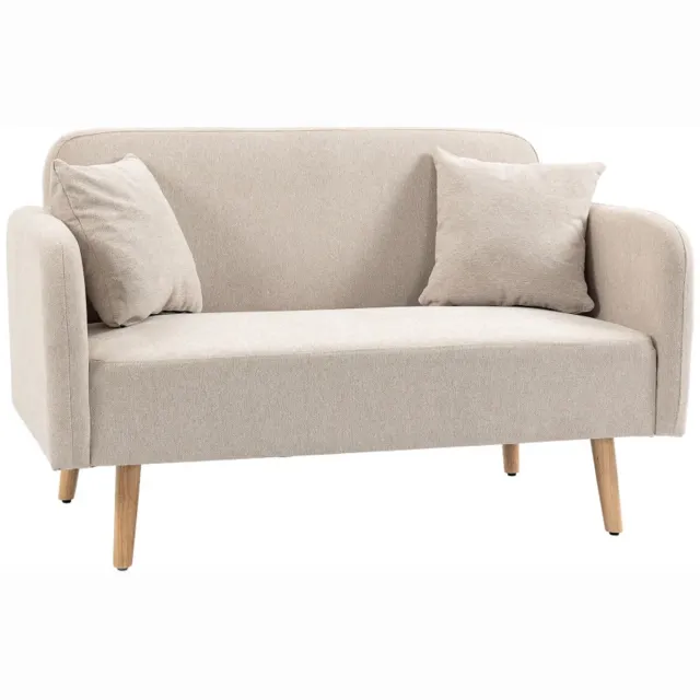 ZYLARO 2-zitsbankstel Met Modern Design - Inclusief 2 Kussens - Houten Poten - 130 x 70 x 80 cm - Crème