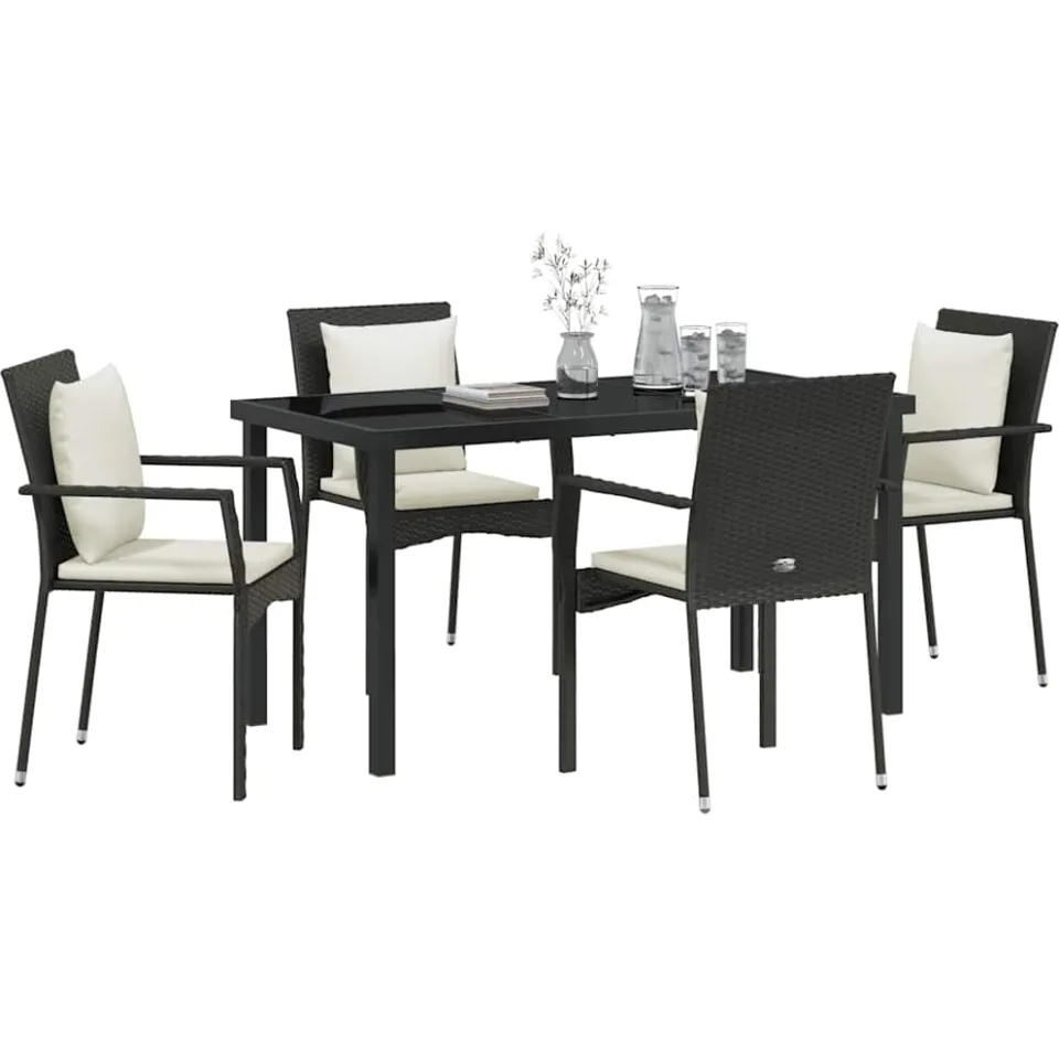 vidaXL Tuin eettafelset 5 st Zwart poly rattan