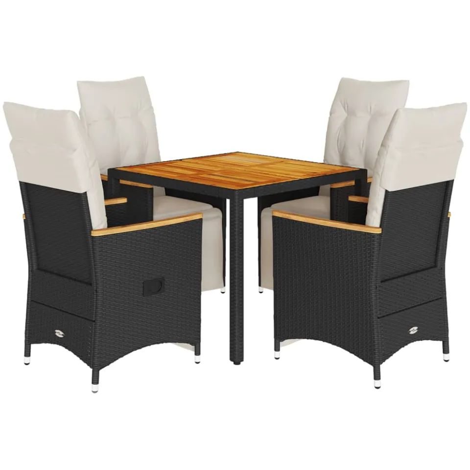 vidaXL 5-delige Bistroset met kussens poly rattan zwart, foto 3