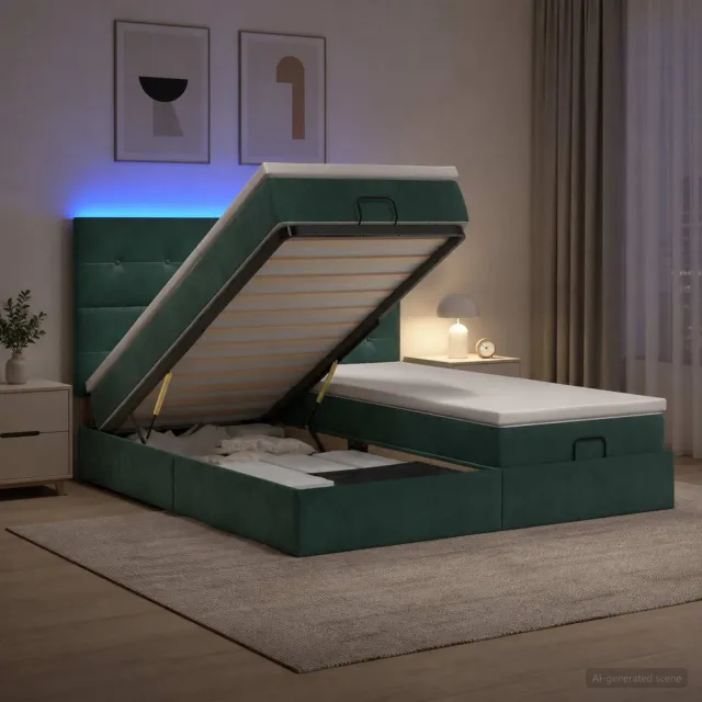 vidaXL Ottoman Bed met Matrassen en LED Donkergroen 200 x 200 cm groen