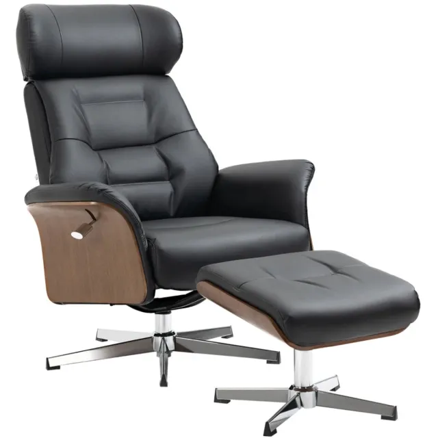 ZYLARO Relaxfauteuil met Voetenbank - 360° Draaibaar - Schommelfunctie -Kantelbaar tot 135° - Verstelbare Rugleuning - tot 150 kg - Relaxstoel - Ligstoel - TV Stoel - Loungestoel - Leesstoel - Kunstleer - Zwart