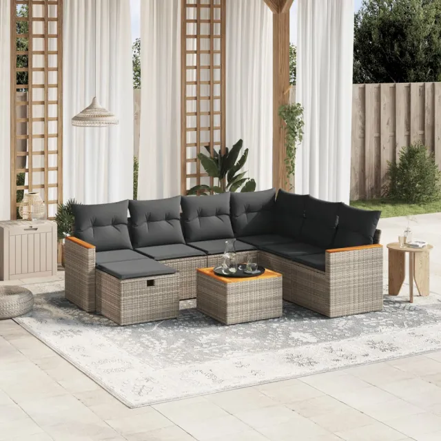 vidaXL 8-delige Loungeset met kussens poly rattan grijs, foto 2