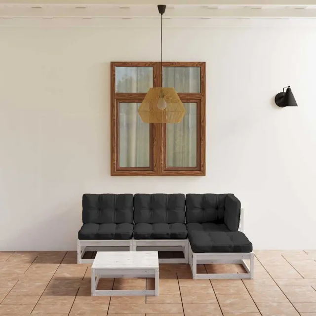 vidaXL 5-delige Loungeset met kussens massief grenenhout wit