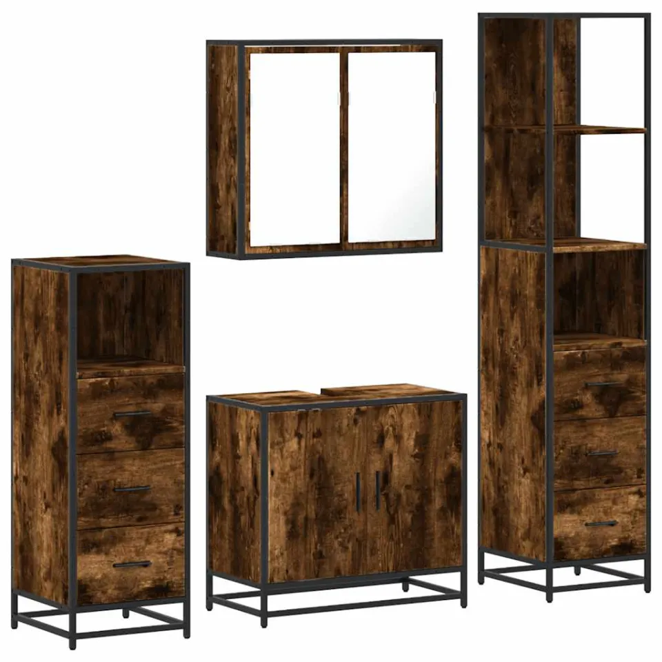 vidaXL 4-delige Badkamermeubelset bewerkt hout gerookt eikenkleurig, foto 3