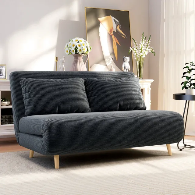 ECTEATOY Slaapbank 2-in-1 - met 3-voudig verstelbare rugleuning - ribstoflook - 141 x 90 x 81 cm -Max. 120 kg - Donkergrijs