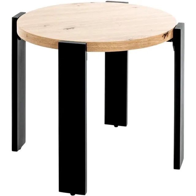 Haku Ronde bijzettafel eikenlook MDF zwart metalen frame 50cm