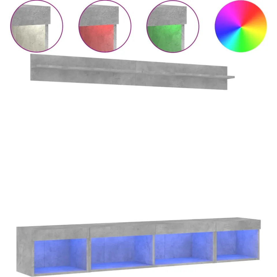 vidaXL 5-delige Tv-wandmeubelset met LED bewerkt hout betongrijs grijs, foto 3