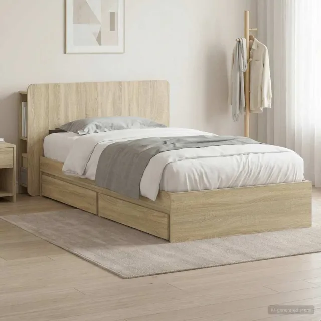 vidaXL Bedframe met opslag Sonoma Eiken 90 x 190 cm Bewerkt hout Bruin