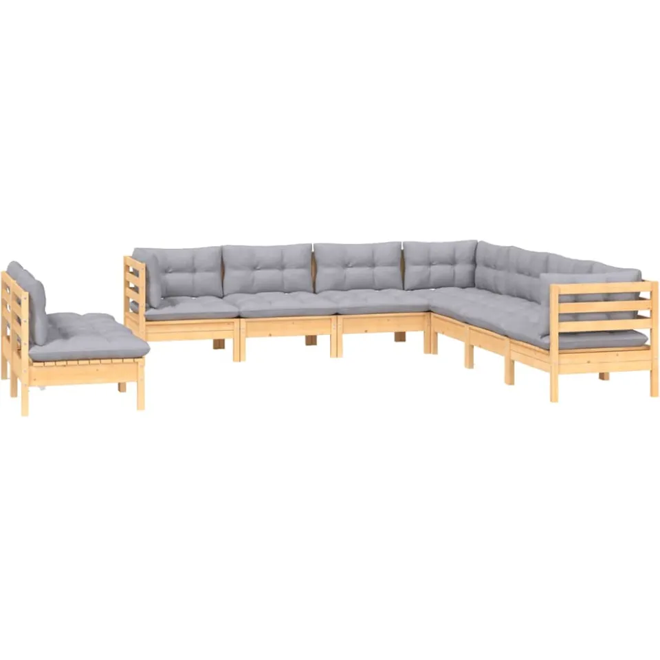 vidaXL 9-delige Loungeset met grijze kussens massief grenenhout grijs
