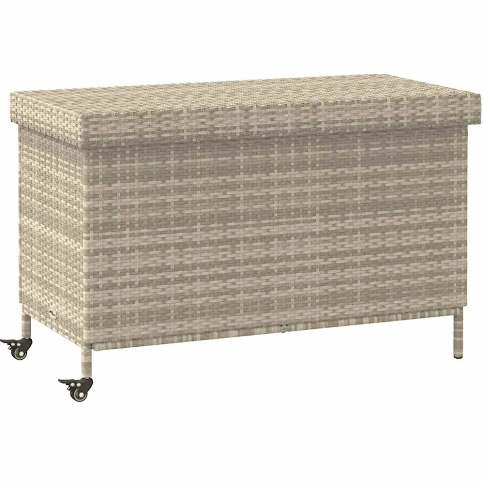 vidaXL Tuinbox met wielen 110x55x73 cm poly rattan lichtgrijs grijs, foto 3