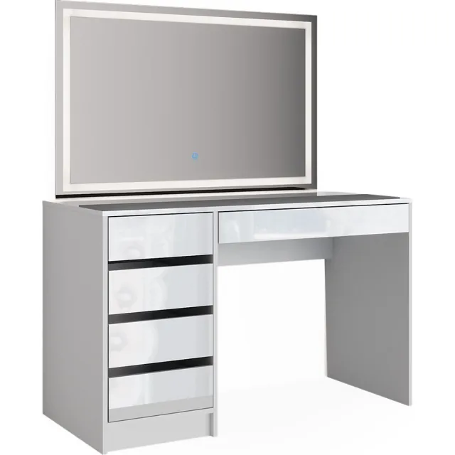 Vicco Kaptafel met licht Sherry, Wit, 120 cm met LED-spiegel