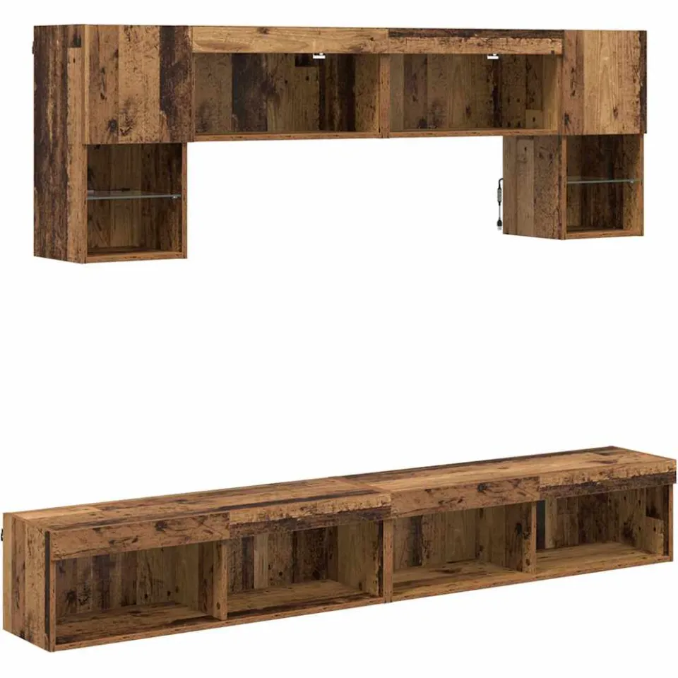 vidaXL TV Wand Eenheden met LED 6 st Oud Hout Bewerkt hout Bruin