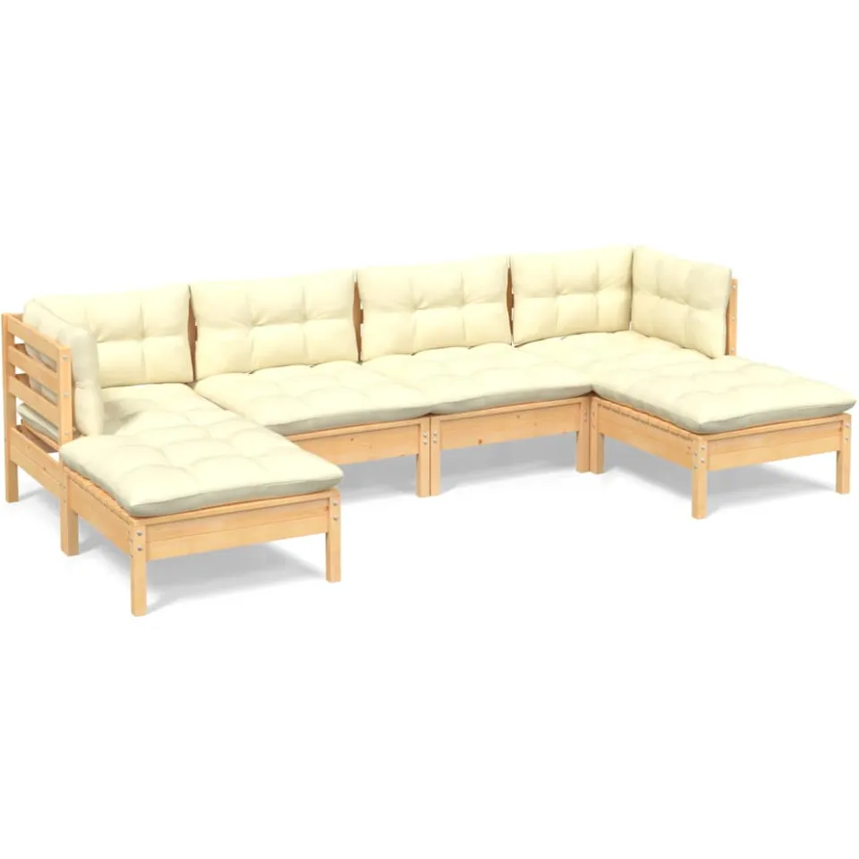 vidaXL 6-delige Loungeset met crèmekleurige kussens grenenhout, foto 3
