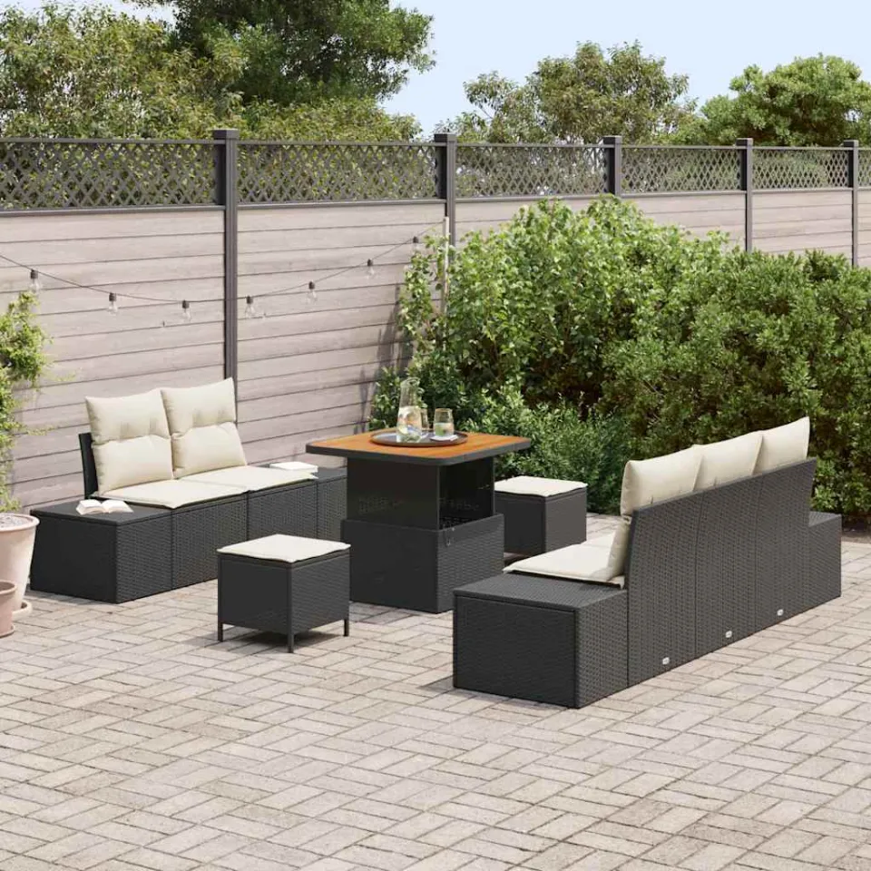 vidaXL Tuinbankenset 8 st Zwart poly rattan, foto 3
