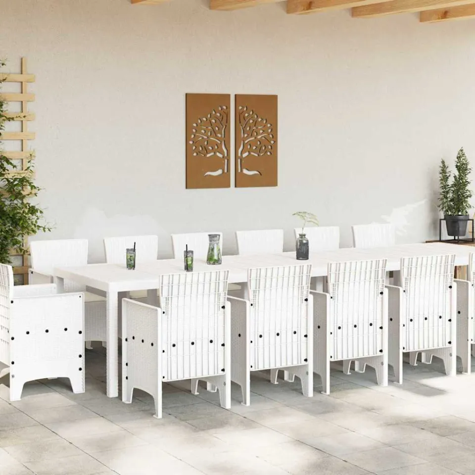 vidaXL Tuin Eetset 15 st Wit Polt riet, foto 2