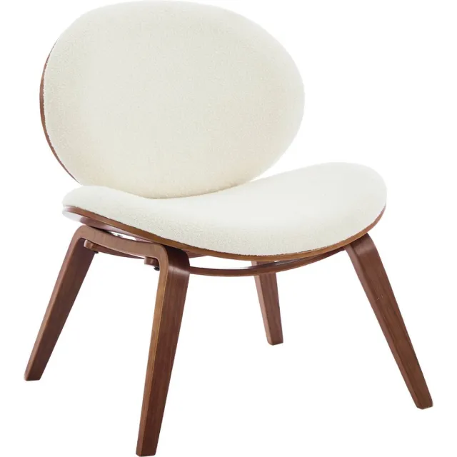 sweeek Relaxfauteuil met gebogen hout en gestructureerde badstof afwerking Walnoot