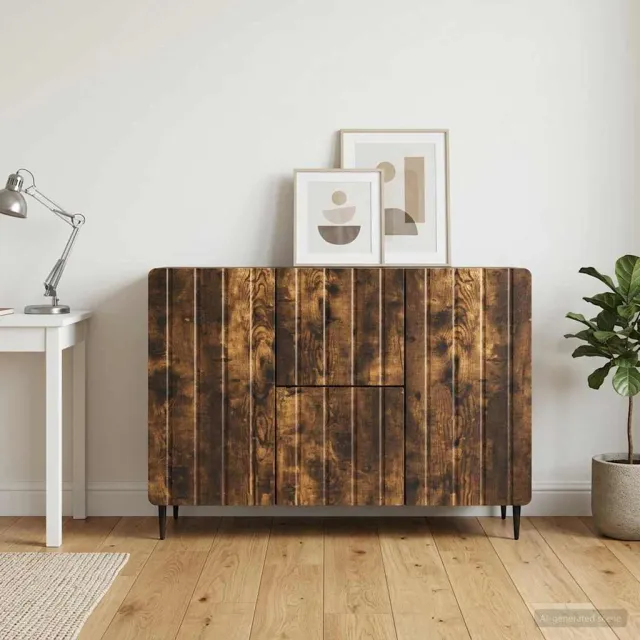 vidaXL Dressoir met lade Gerookt eiken 89 x 34,5 x 62 cm Bewerkt hout Bruin