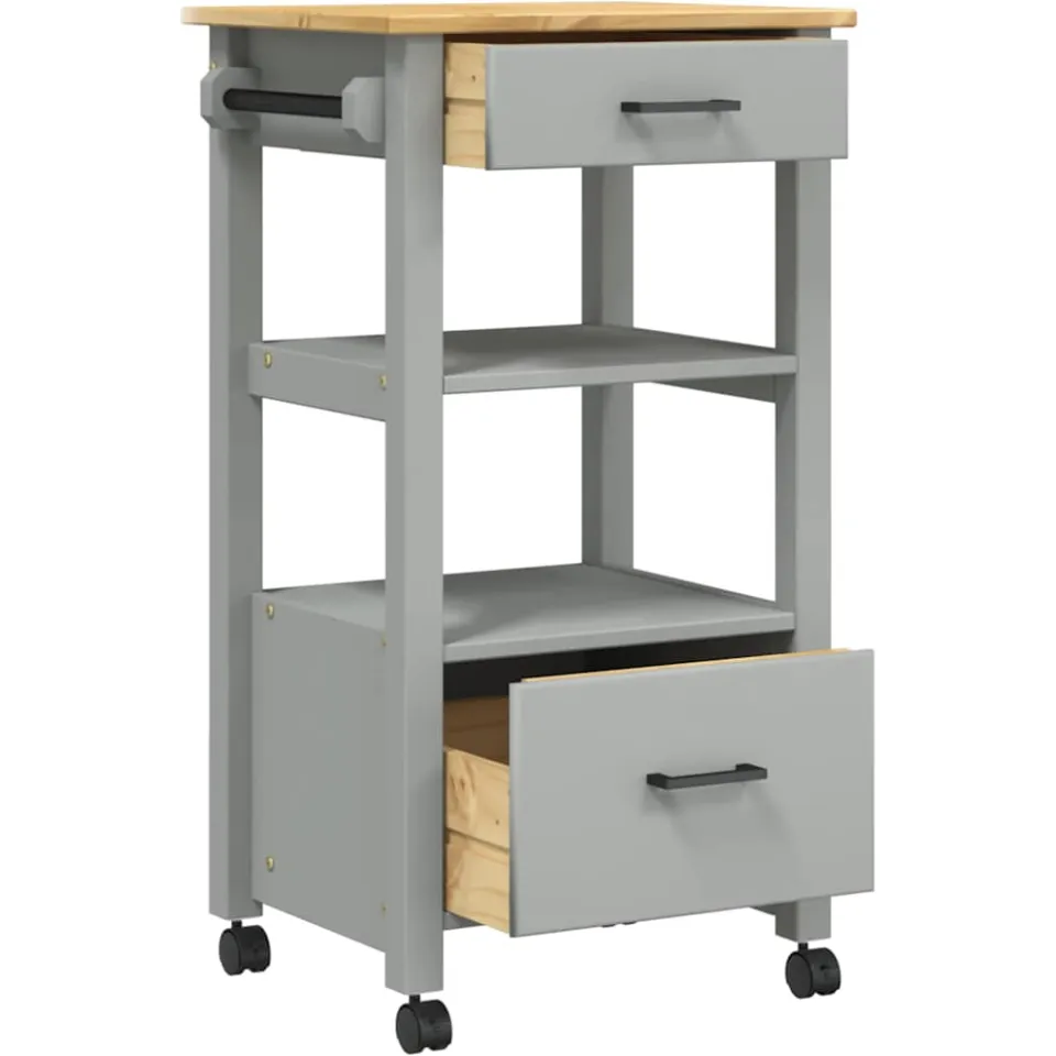 vidaXL Keukentrolley MONZA 48x40x88,5 cm massief grenenhout grijs, foto 4