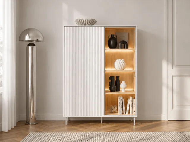 Mobistoxx Vitrinekast LIKA 2 deuren 110 cm wit/Vincenza eik