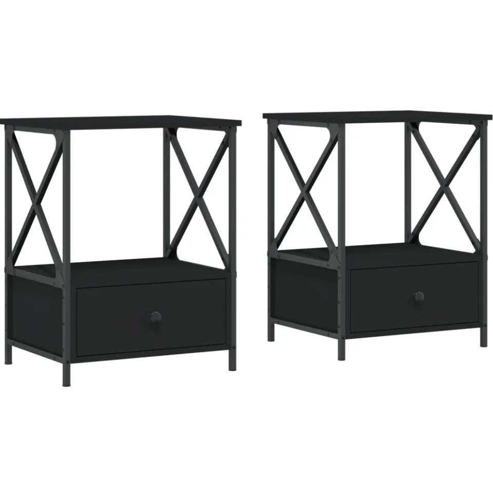 vidaXL Nachtkastjes 2 st 50x41x65 cm bewerkt hout zwart, foto 3