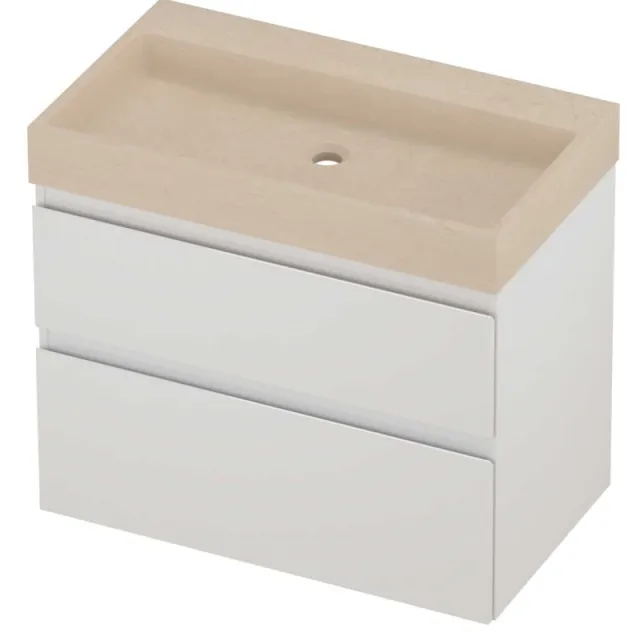 Proline Evoli Badmeubelset Hardsteen Loft Zonder Kraangat 80x46x70 cm Sand Stone Glans Wit