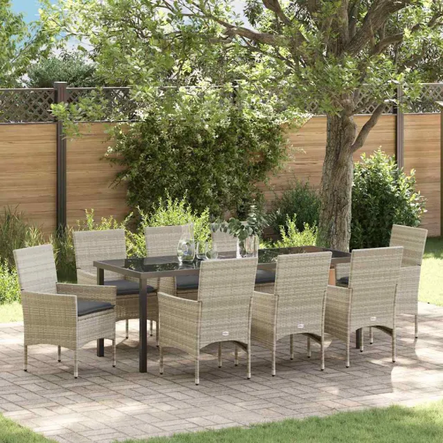 vidaXL Tuin eettafelset 9 st Lichtgrijs poly rattan, foto 2