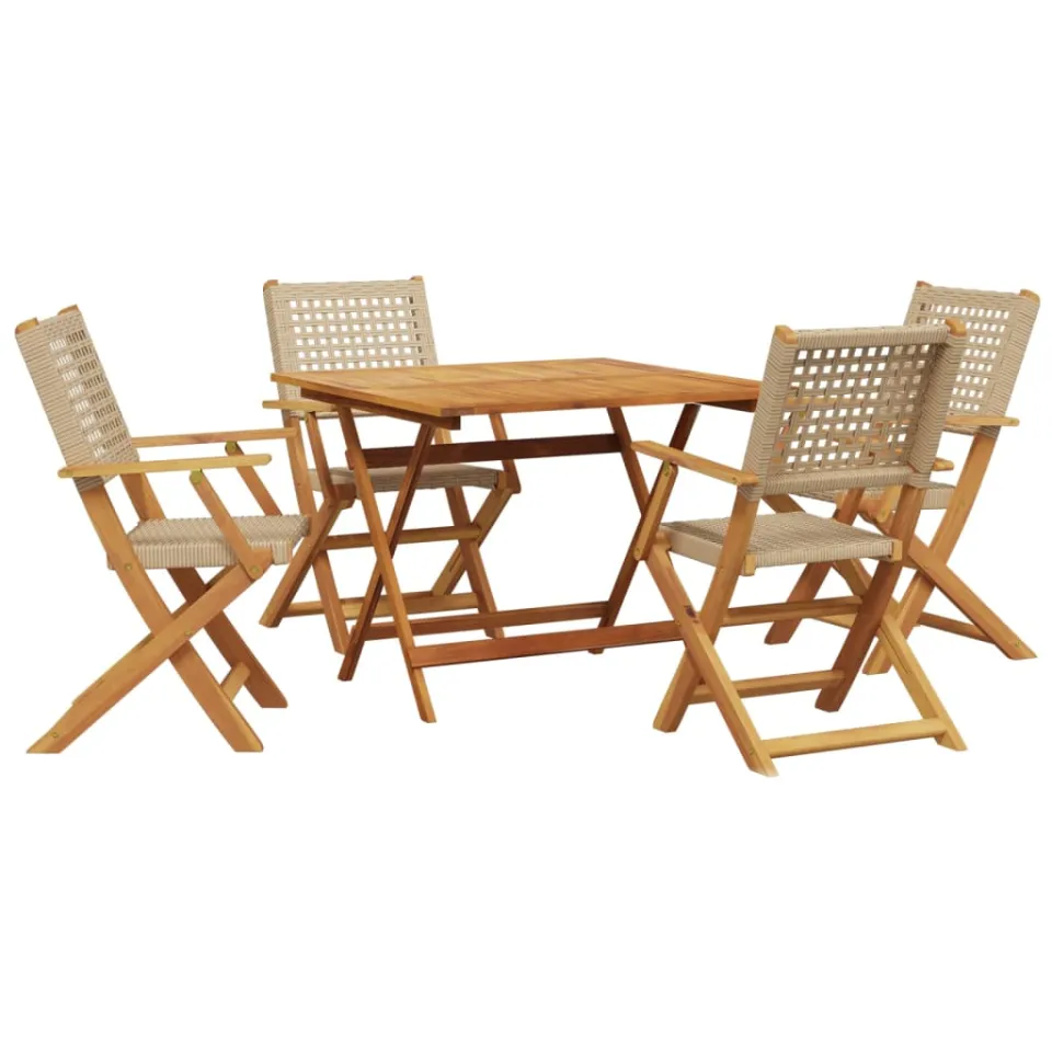 vidaXL 5-delige Tuinset poly rattan en massief hout beige, foto 3