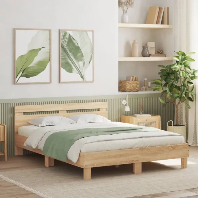 vidaXL Bedframe met hoofdeinde en LED sonoma eikenkleurig 140x190 cm
