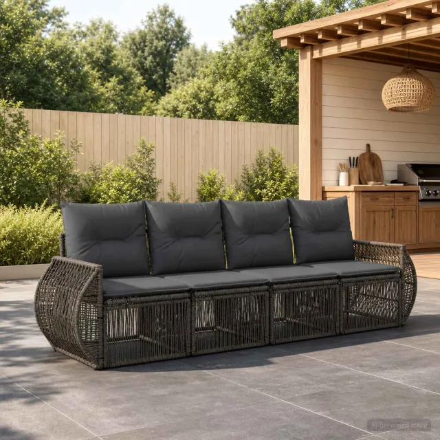 vidaXL Tuinbankenset 4 st 4-zits Grijs en Donkergrijs poly rattan