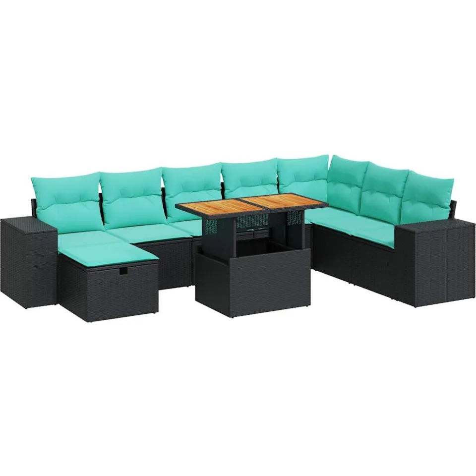 vidaXL 9-delige Loungeset met kussens poly rattan acacia zwart, foto 4