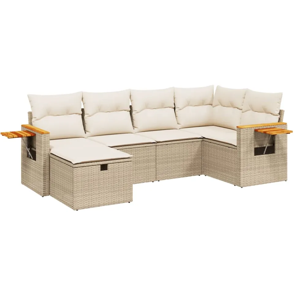 vidaXL 6-delige Loungeset met kussens poly rattan beige, foto 3