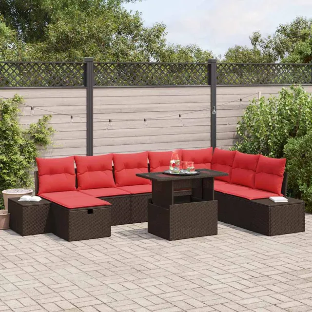 vidaXL Tuin Sofa Set 9 st poly rattan bruin, foto 2
