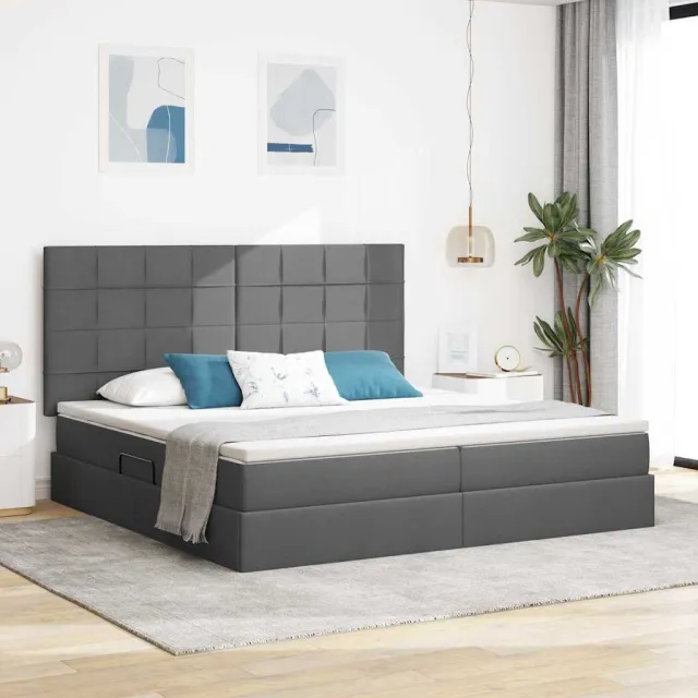 vidaXL LED Opslagbed met Matras Donkergrijs 200 x 200 cm Stof