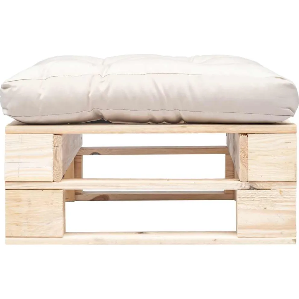 vidaXL Tuinpoef met zandkleurig kussen pallet hout naturel, foto 2