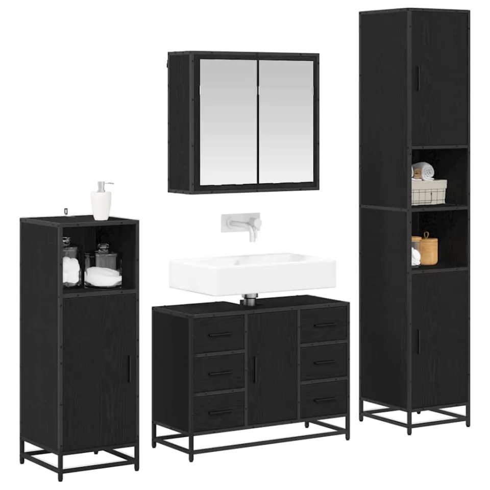 vidaXL Badkamermeubelset 4 st Zwart Eiken 80 x 33 x 60 cm Bewerkt hout