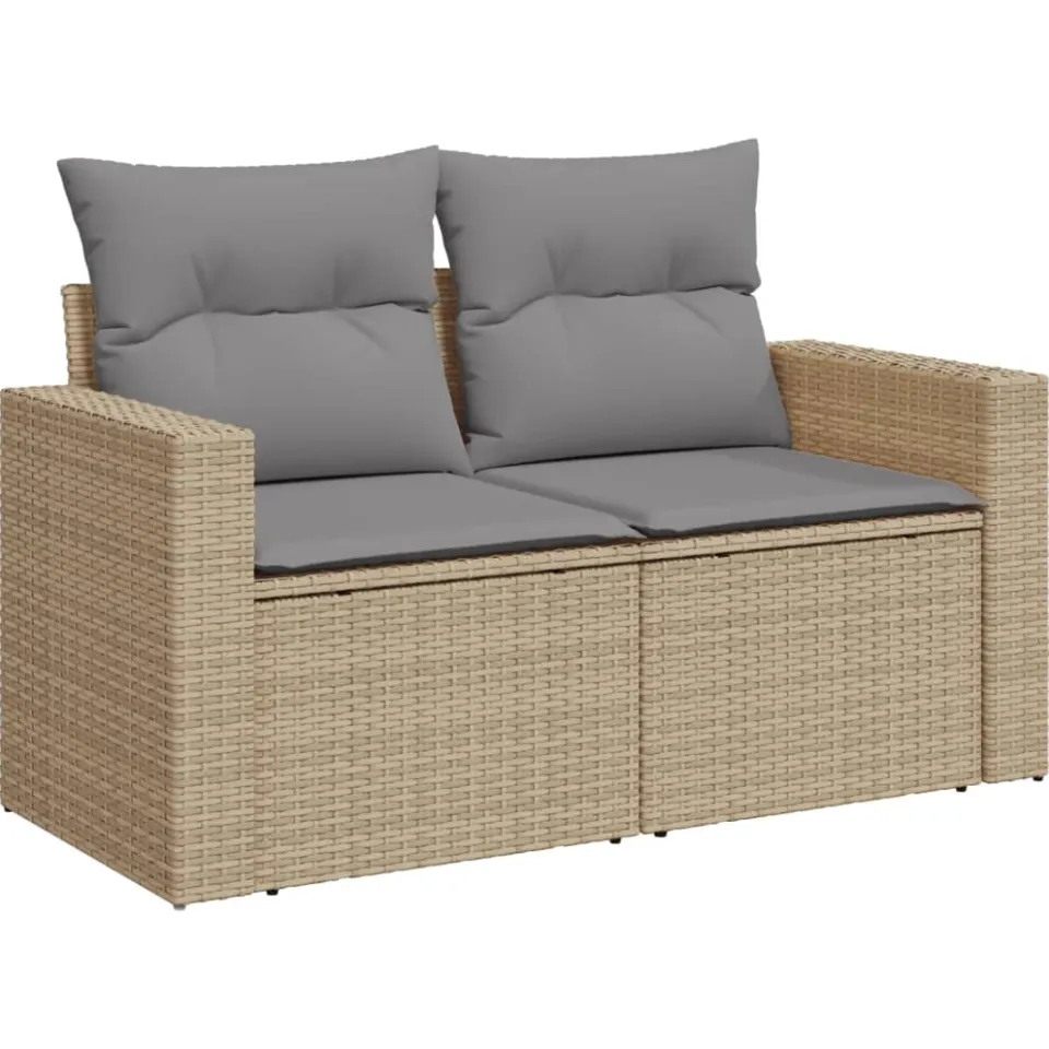 vidaXL 12-delige Loungeset met kussens poly rattan gemengd beige