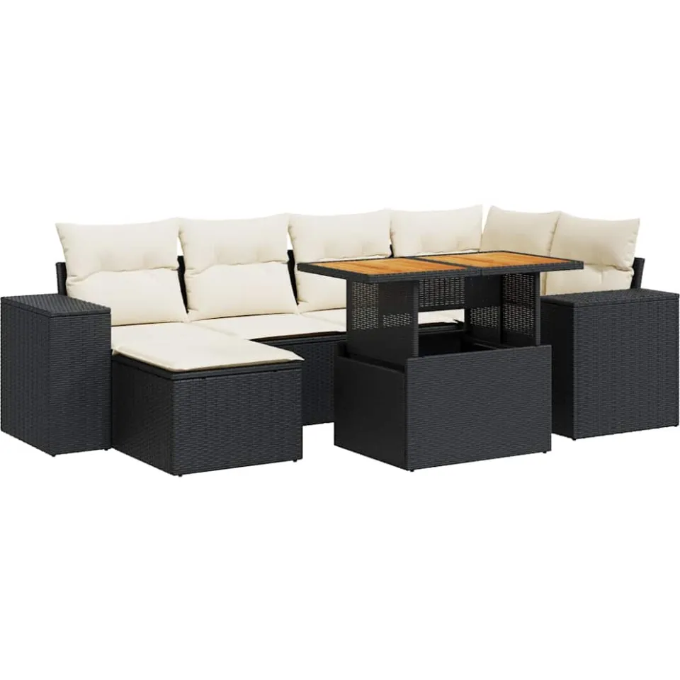 vidaXL 7-delige Loungeset met kussens poly rattan zwart, foto 3