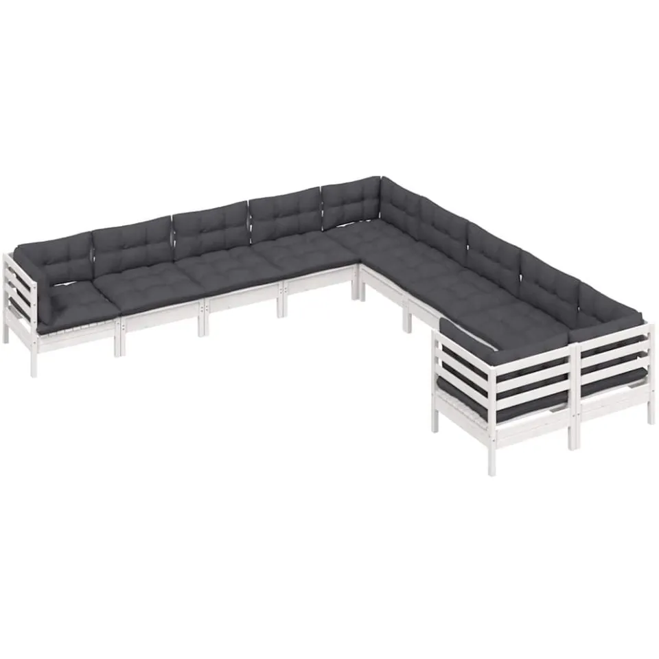 vidaXL 10-delige Loungeset met kussens grenenhout wit