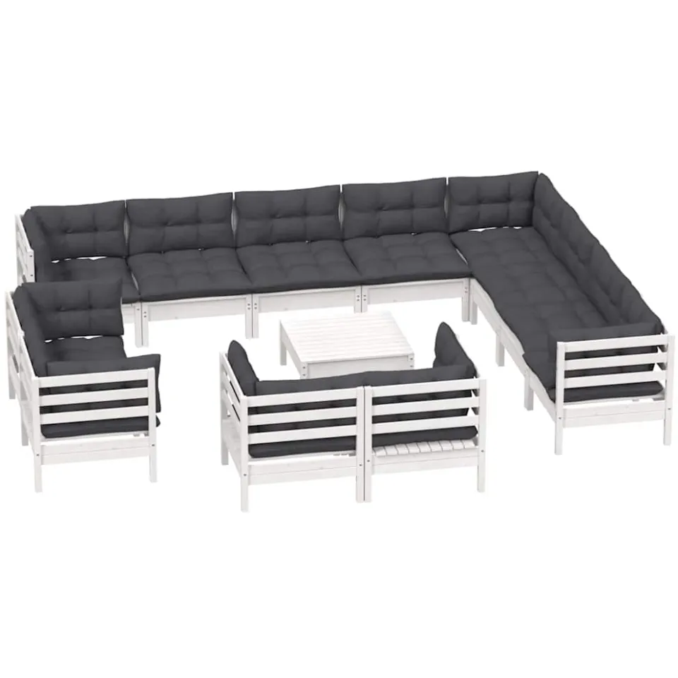 vidaXL 13-delige Loungeset met kussens massief grenenhout wit