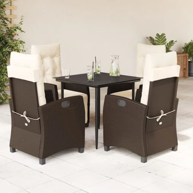 vidaXL 5-delige Tuinset met kussens poly rattan bruin, foto 2