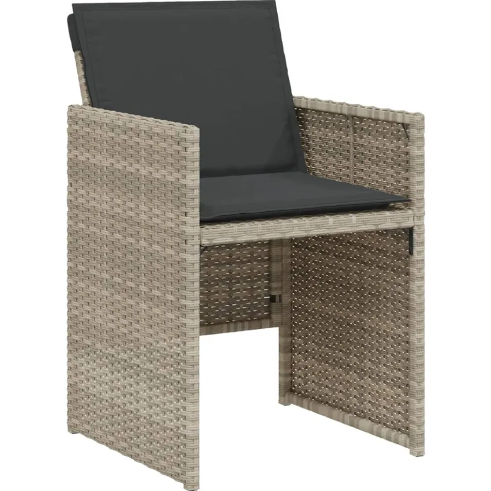 vidaXL 3-delige Bistroset met kussens poly rattan lichtgrijs grijs, foto 3