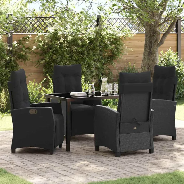 vidaXL Tuin eettafelset 5 st Zwart poly rattan