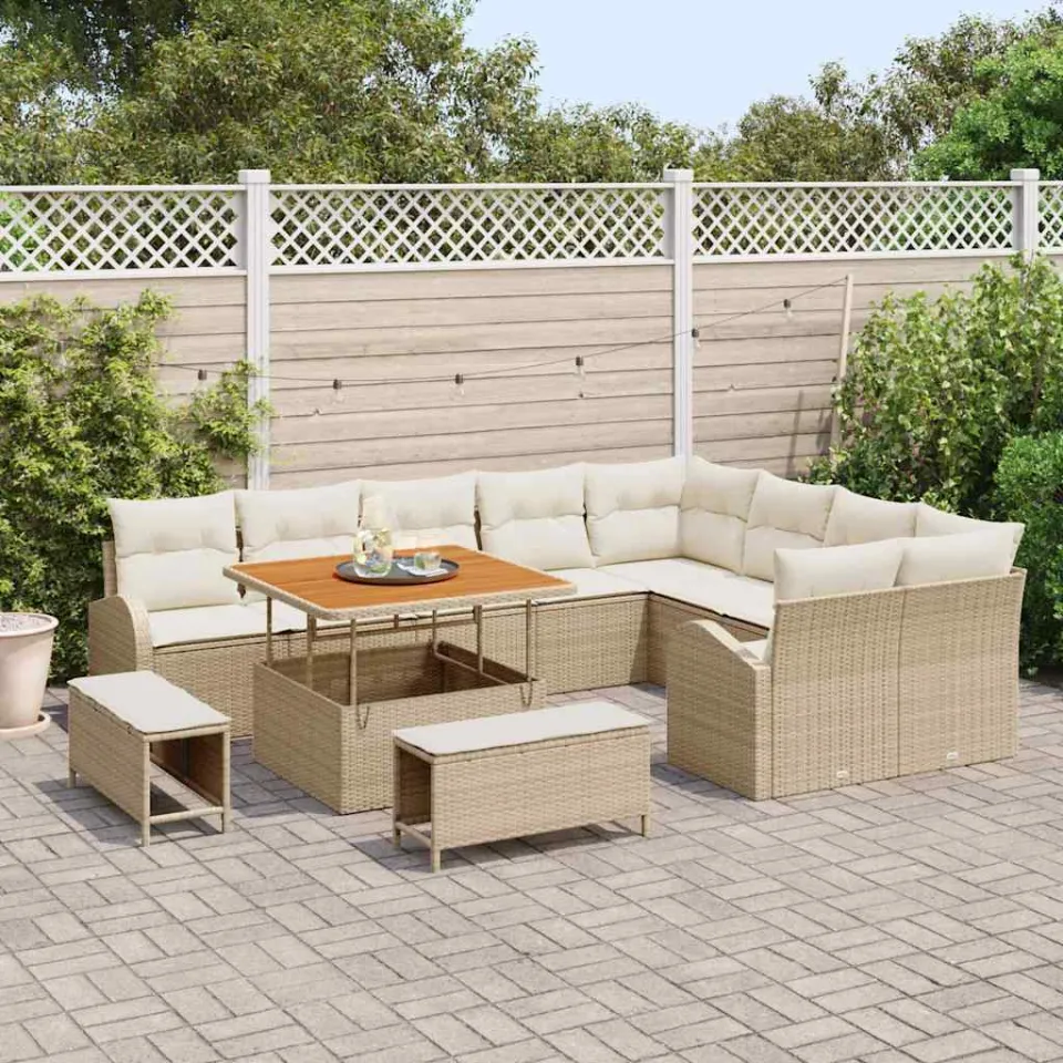 vidaXL Tuinbankenset 12 st Beige poly rattan, foto 3