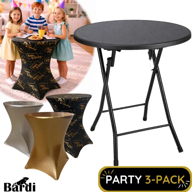 Bardi Statafel Kinderen - Bijzettafel - Inclusief 3 pack tafelhoes - Party- Feest - Happy Birthday - Statafelhoes - Statafelrok - Inklapbaar & Stevige Partytafel - Voor binnen en buiten - 60 x 74cm - Zwart