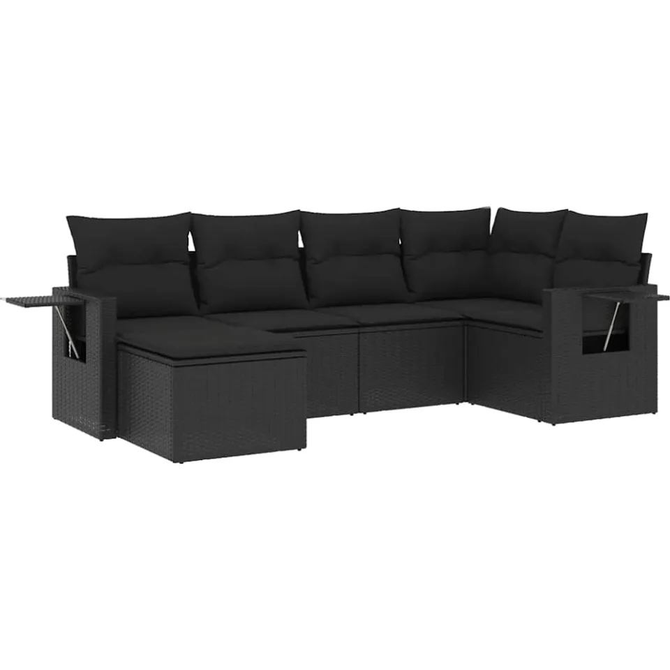 vidaXL 6-delige Loungeset met kussens poly rattan zwart, foto 3