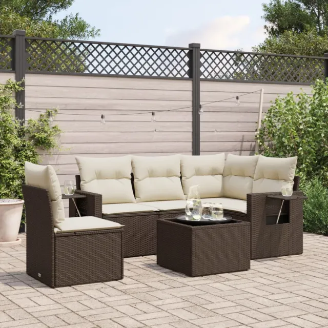 vidaXL 6-delige Loungeset met kussens poly rattan bruin, foto 2
