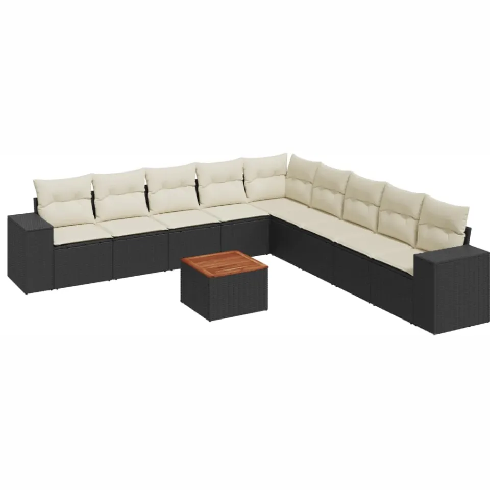vidaXL 10-delige Loungeset met kussens poly rattan zwart