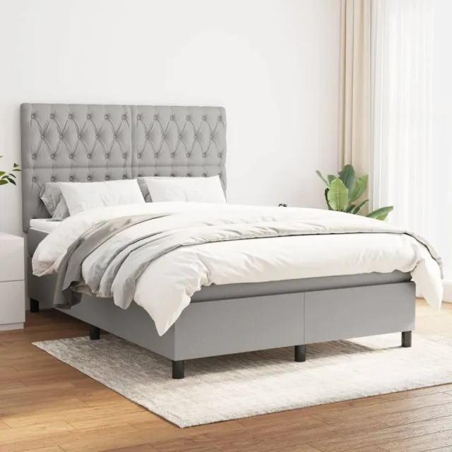 vidaXL Boxspring met matras stof lichtgrijs 140x190 cm grijs