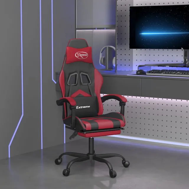 vidaXL Gamestoel draaibaar met voetensteun kunstleer zwart en wijnrood